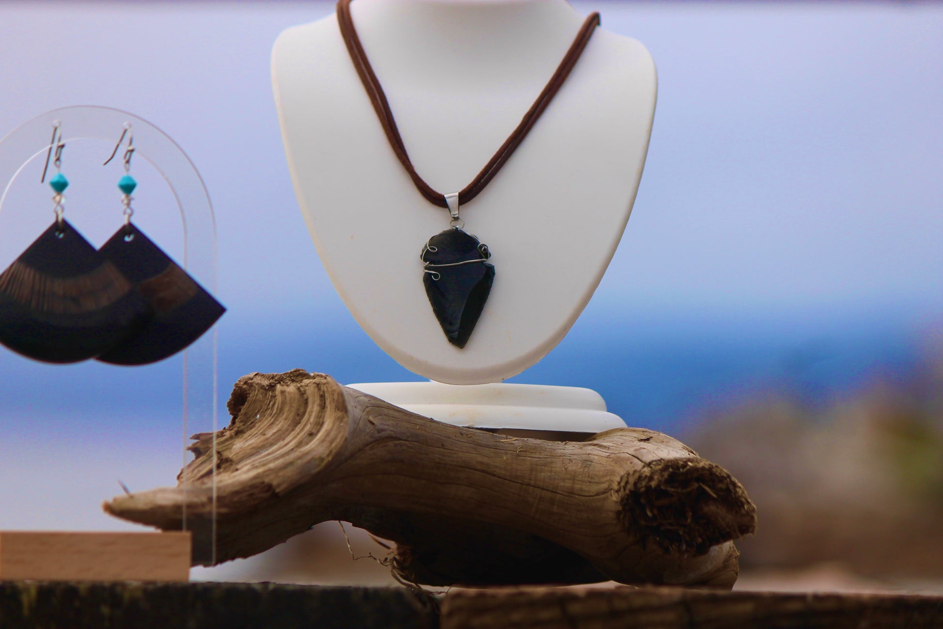 Sacred Armour — Obsidian Arrowhead Necklace & Fan bones Earring Set