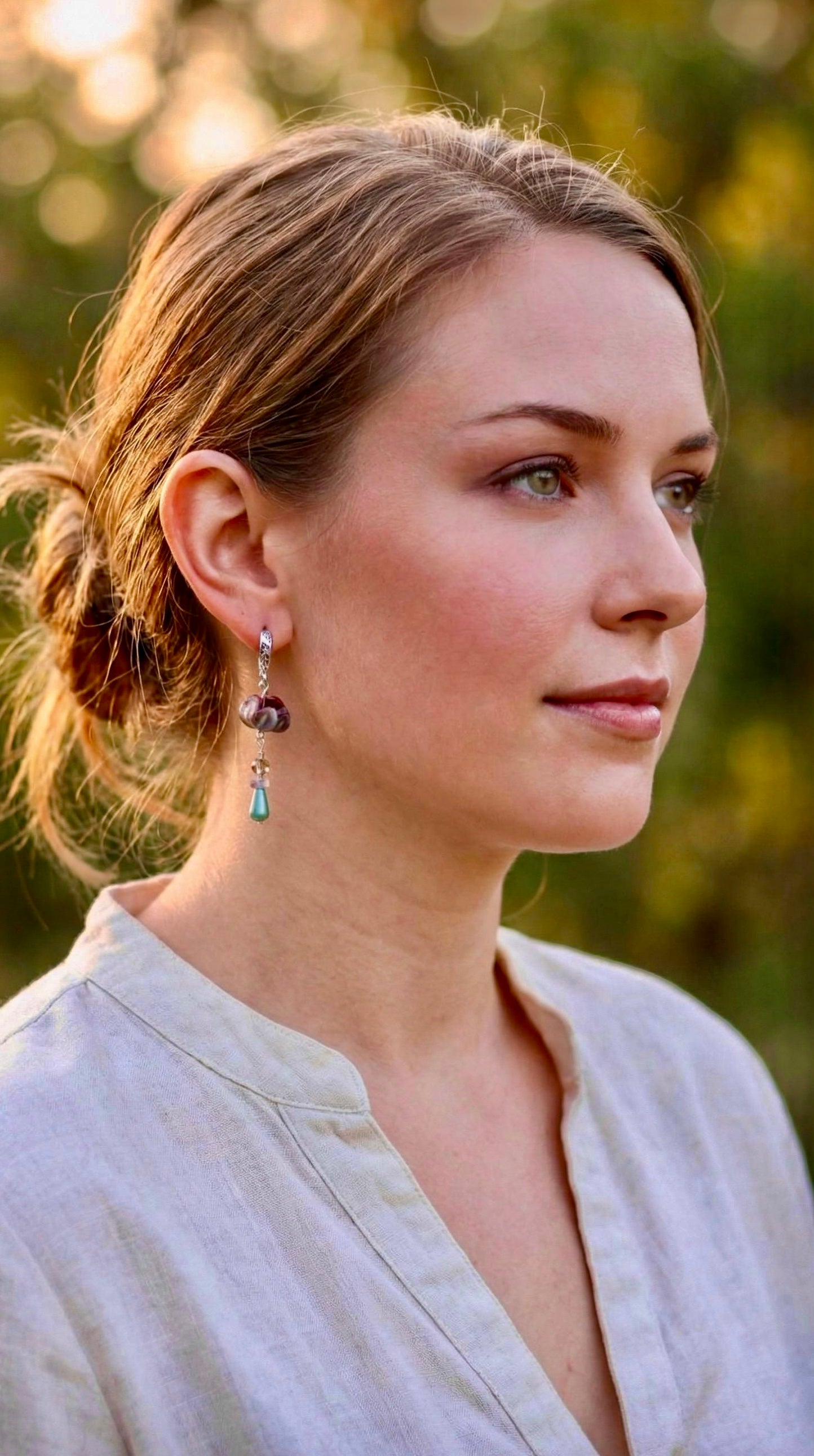 Hand-Drawn Lotus Earrings // Amethyst & Turquoise