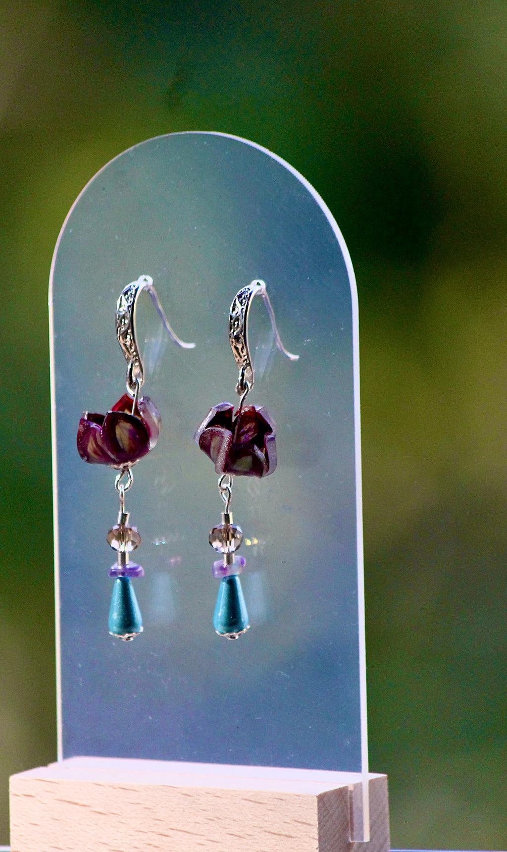 Hand-Drawn Lotus Earrings // Amethyst & Turquoise