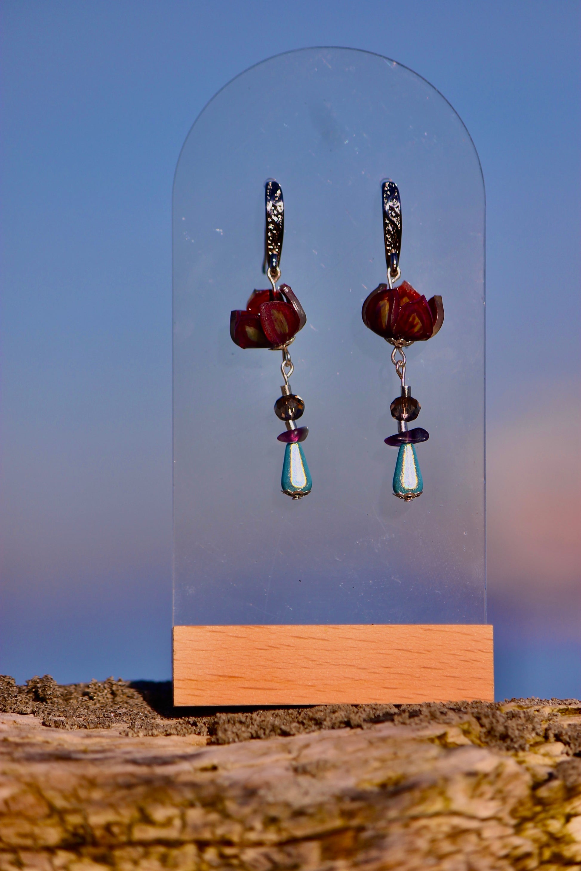 Hand-Drawn Lotus Earrings // Amethyst & Turquoise